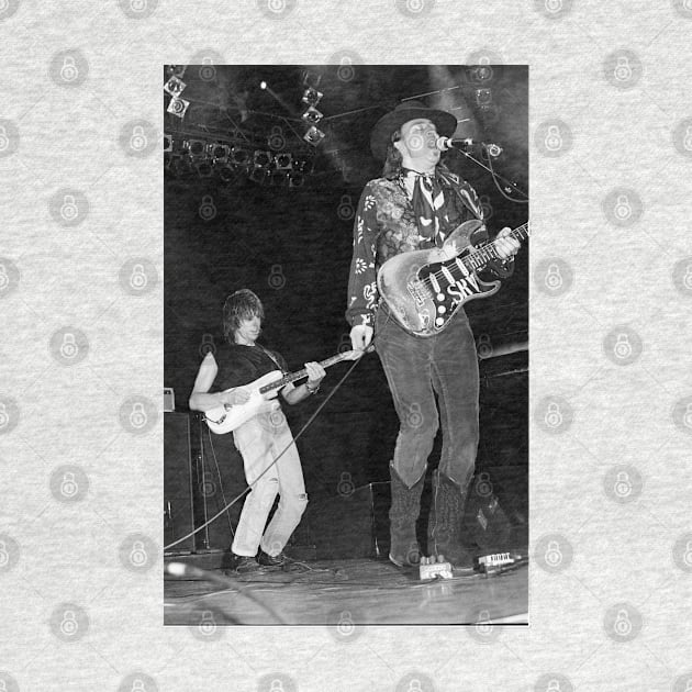 Jeff Beck and Stevie Ray Vaughan BW Photograph by Concert Photos